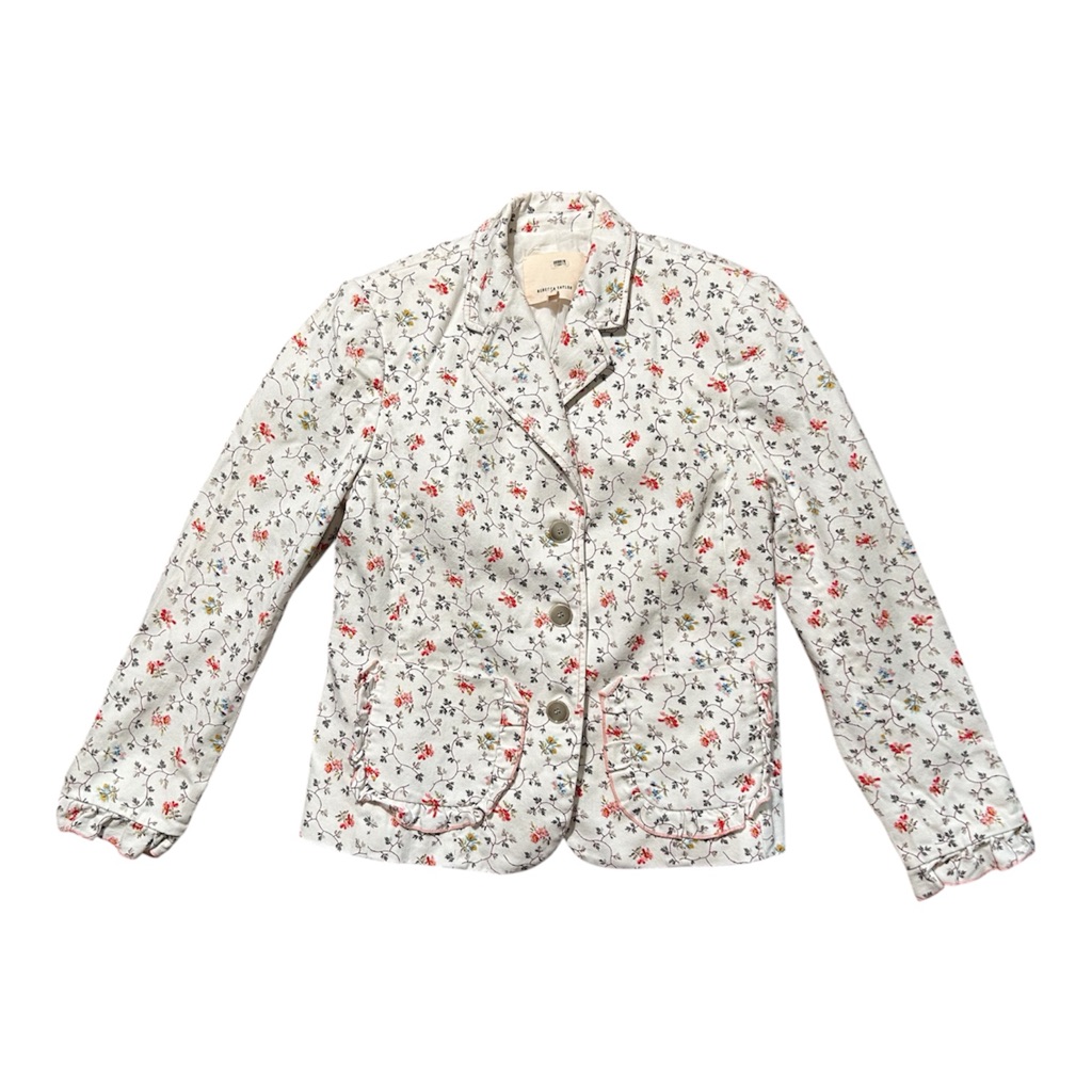 Rebecca Taylor White Floral Button-Front Blazer With Multicolor Blossoms